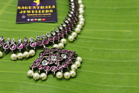 Black Antique Kempstone Necklace with Pearl Drops – Traditional Temple Jewellery