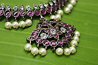 Black Antique Kempstone Necklace with Pearl Drops – Traditional Temple Jewellery