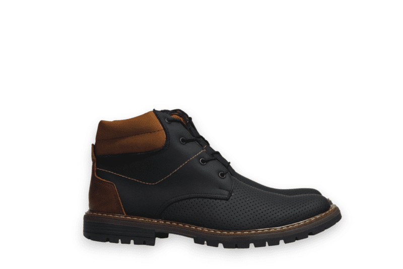 Bota Cordón Pianelo Negro Texturas Cuello y Talón Café
