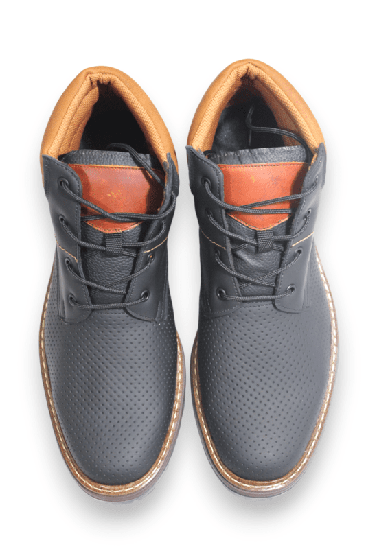Bota Cordón Pianelo Negro Texturas Cuello y Talón Café