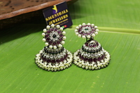 5-Line black antique Kempstone Bridal Jhumka Earrings with Pearls – Premium Temple Jewellery