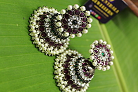5-Line black antique Kempstone Bridal Jhumka Earrings with Pearls – Premium Temple Jewellery