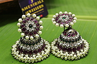 5-Line black antique Kempstone Bridal Jhumka Earrings with Pearls – Premium Temple Jewellery
