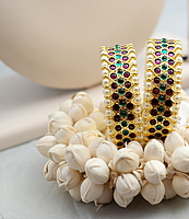 Margam Temple Jewellery - One Gram Gold Finish Copper & Real Kempstones Bangles - Pair of Two - Size 2.4