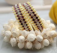Margam Temple Jewellery - One Gram Gold Finish Copper & Real Kempstones Bangles - Pair of Two
