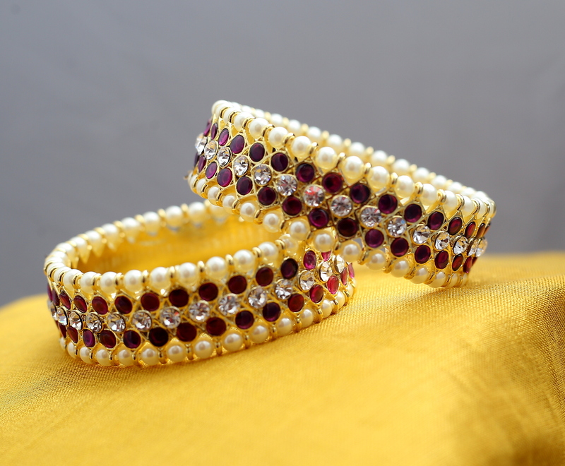 Margam Temple Jewellery - One Gram Gold Finish Copper & Real Kempstones Bangles - Pair of Two Margam Temple Jewellery - One Gram Gold Finish Copper & Real Kempstones Bangles - Pair of Two