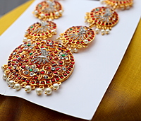 Temple Jewellery - Peacock Pattern Full Kempstones Haram Temple Jewellery - Peacock Pattern Full Kempstones Haram