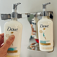 Dove Dispenser Bracket, Double Fixture Polished Stainless Steel Dove Dispenser Bracket, Double Fixture Polished Stainless Steel