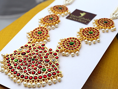 Temple Jewellery Pearls Haram with Kempstones Pendant – Traditional