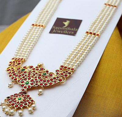 Temple Jewellery Haram – Brass Gold Plated with Artificial Kemp Stones & Pearls for Bridal, Dance, and Festive Wear Temple Jewellery Haram – Brass Gold Plated with Artificial Kemp Stones & Pearls for Bridal, Dance, and Festive Wear