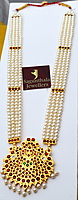 Brass Gold Plated Temple Jewellery Haram with Artificial Kemp Stones & Pearls