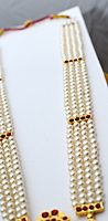 Brass Gold Plated Temple Jewellery Haram with Artificial Kemp Stones & Pearls