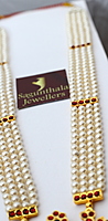 Brass Gold Finish Temple Haram with Artificial Kempstones & Pearls – Traditional Long Necklace Brass Gold Finish Temple Haram with Artificial Kempstones & Pearls – Traditional Long Necklace