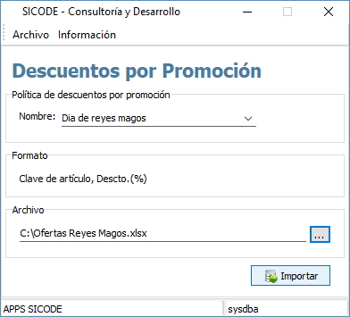 Importador de descuentos por promoción