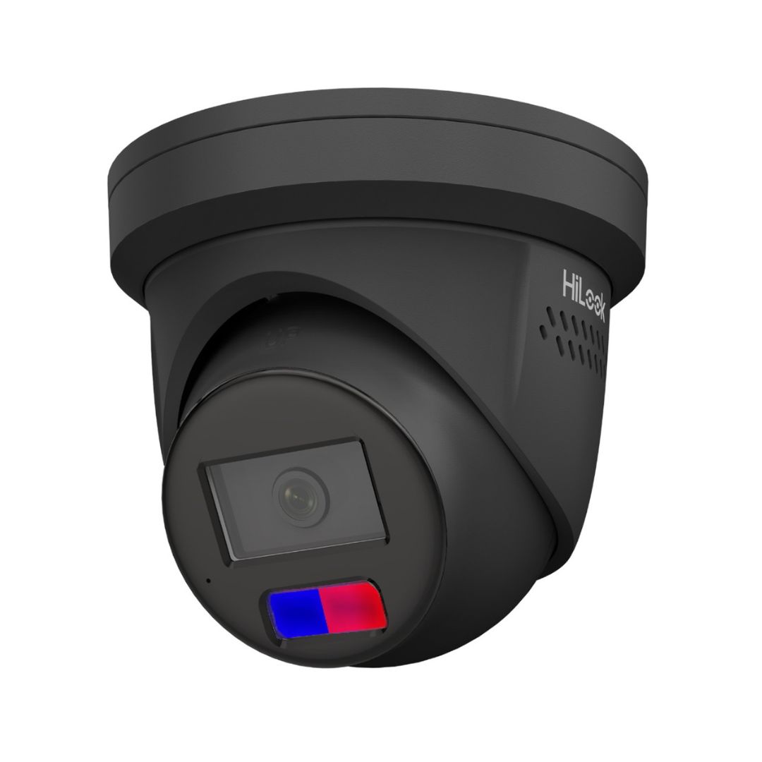 HiLook 6MP All-in-One Turret Camera, Black, 2.8mm, Siren Strobe