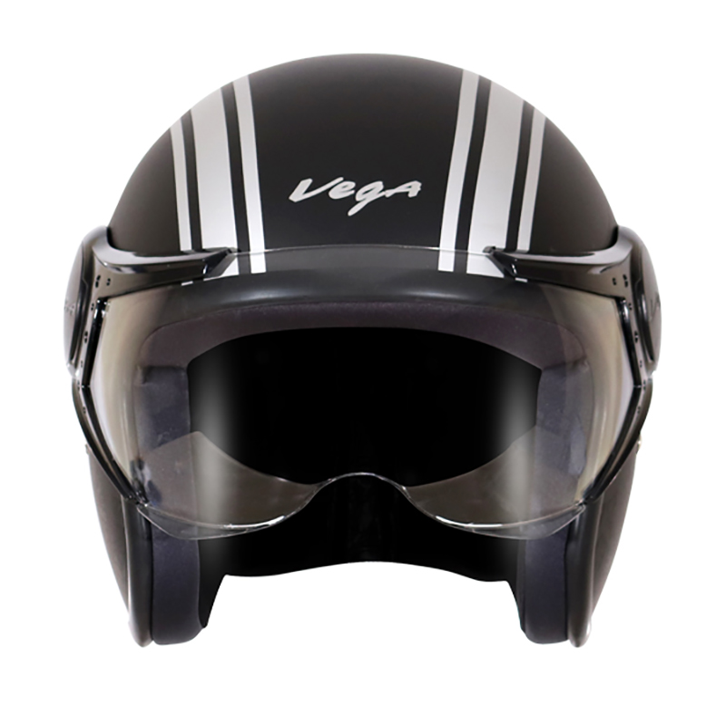VEGA JET W/VISOR OLD SCHOOL DULL BLACK SILVER C/V (L)