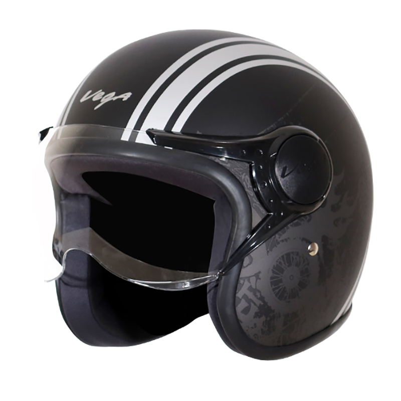 VEGA JET W/VISOR OLD SCHOOL DULL BLACK SILVER C/V (L)