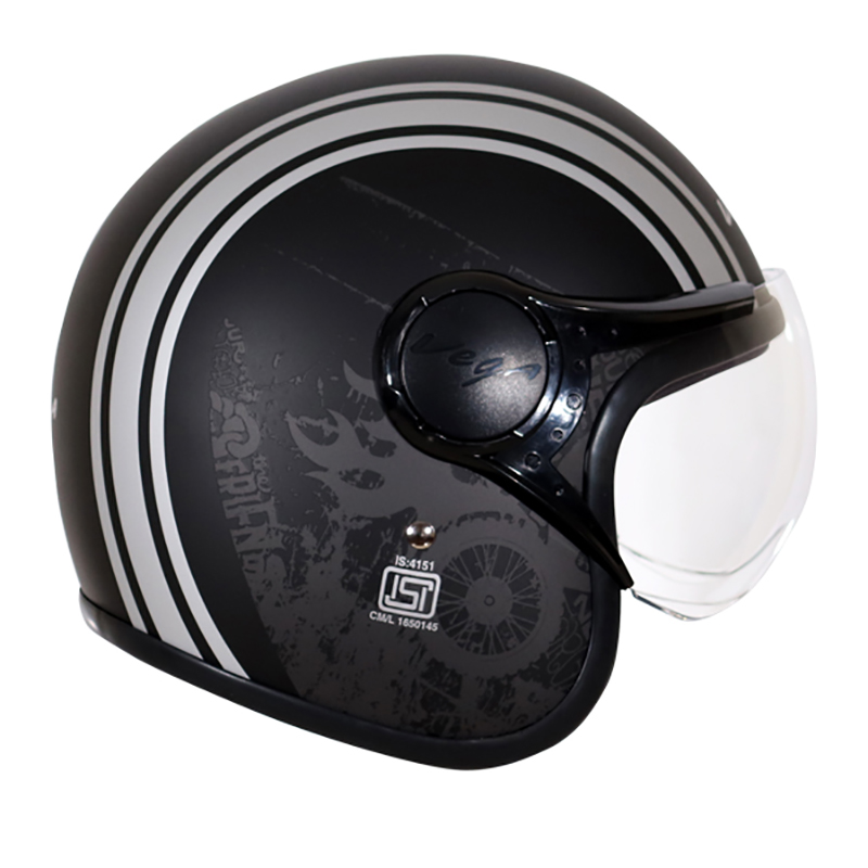 VEGA JET W/VISOR OLD SCHOOL DULL BLACK SILVER C/V (L)