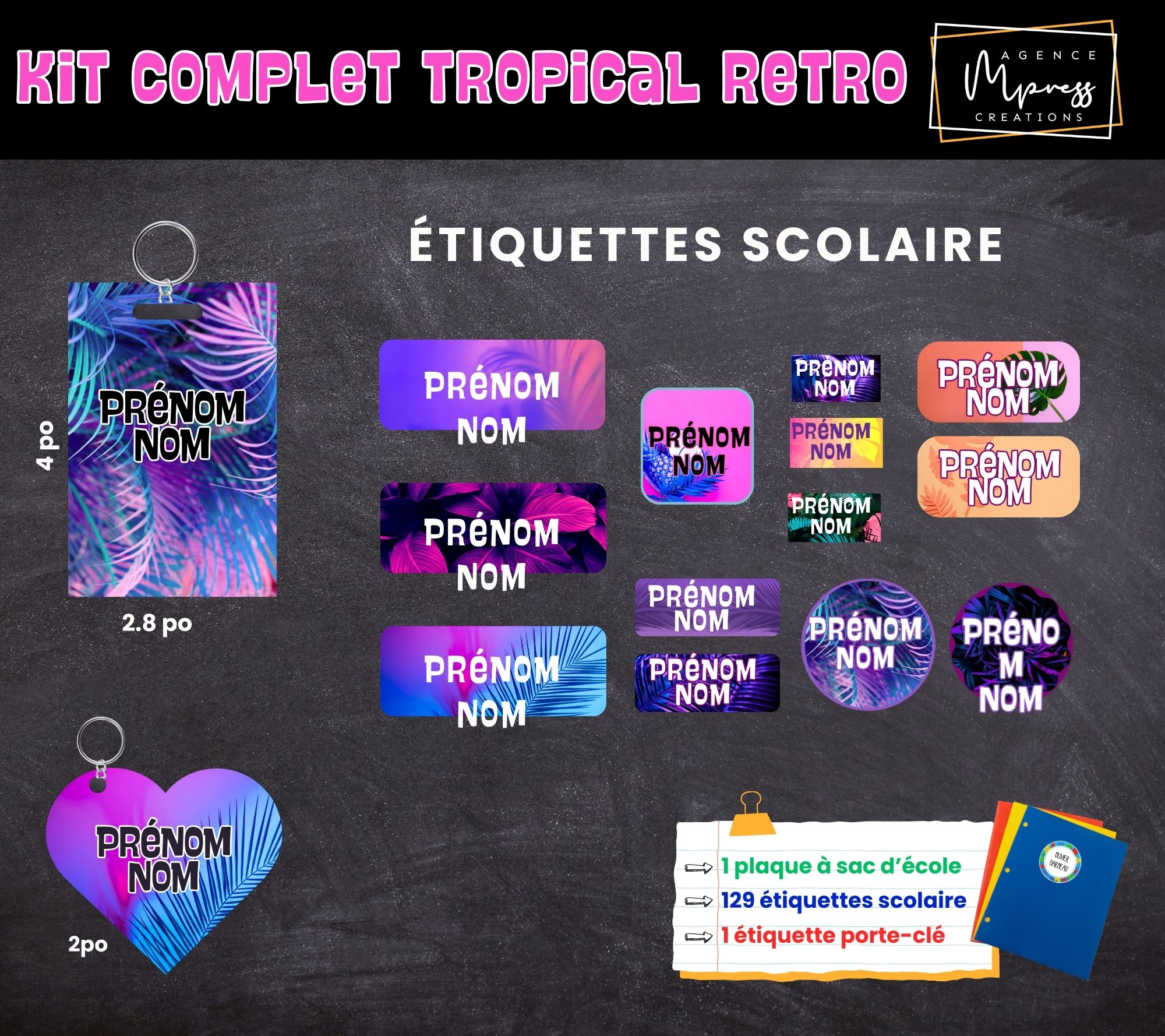Étiquettes thématique Tropical Retro Étiquettes thématique Tropical Retro