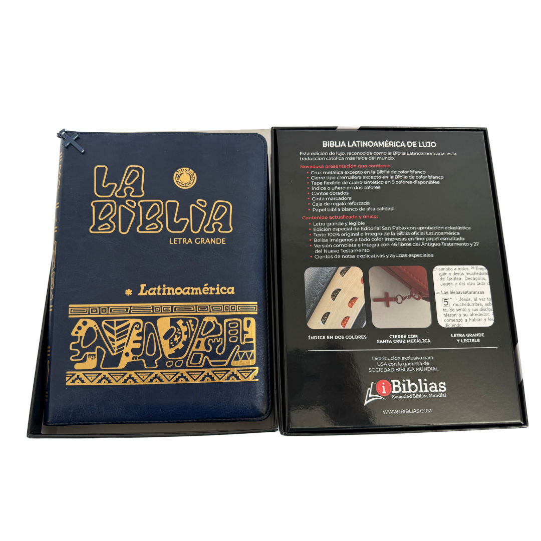 La Biblia Latinoamérica de Lujo Azúl / Letra Grande / Imitación piel / Cierre e Índice - Caja de 16 unidades La Biblia Latinoamérica de Lujo Azúl / Letra Grande / Imitación piel / Cierre e Índice - Caja de 16 unidades