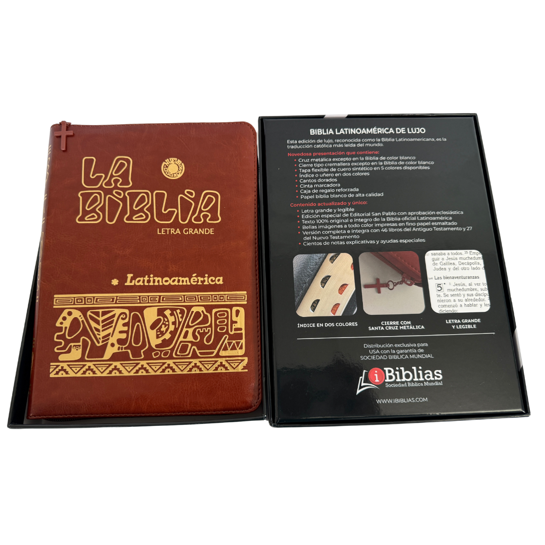 La Biblia Latinoamérica de Lujo Marrón / Letra Grande / Imitación piel / Cierre e Índice- Caja de 16 unidades La Biblia Latinoamérica de Lujo Marrón / Letra Grande / Imitación piel / Cierre e Índice- Caja de 16 unidades