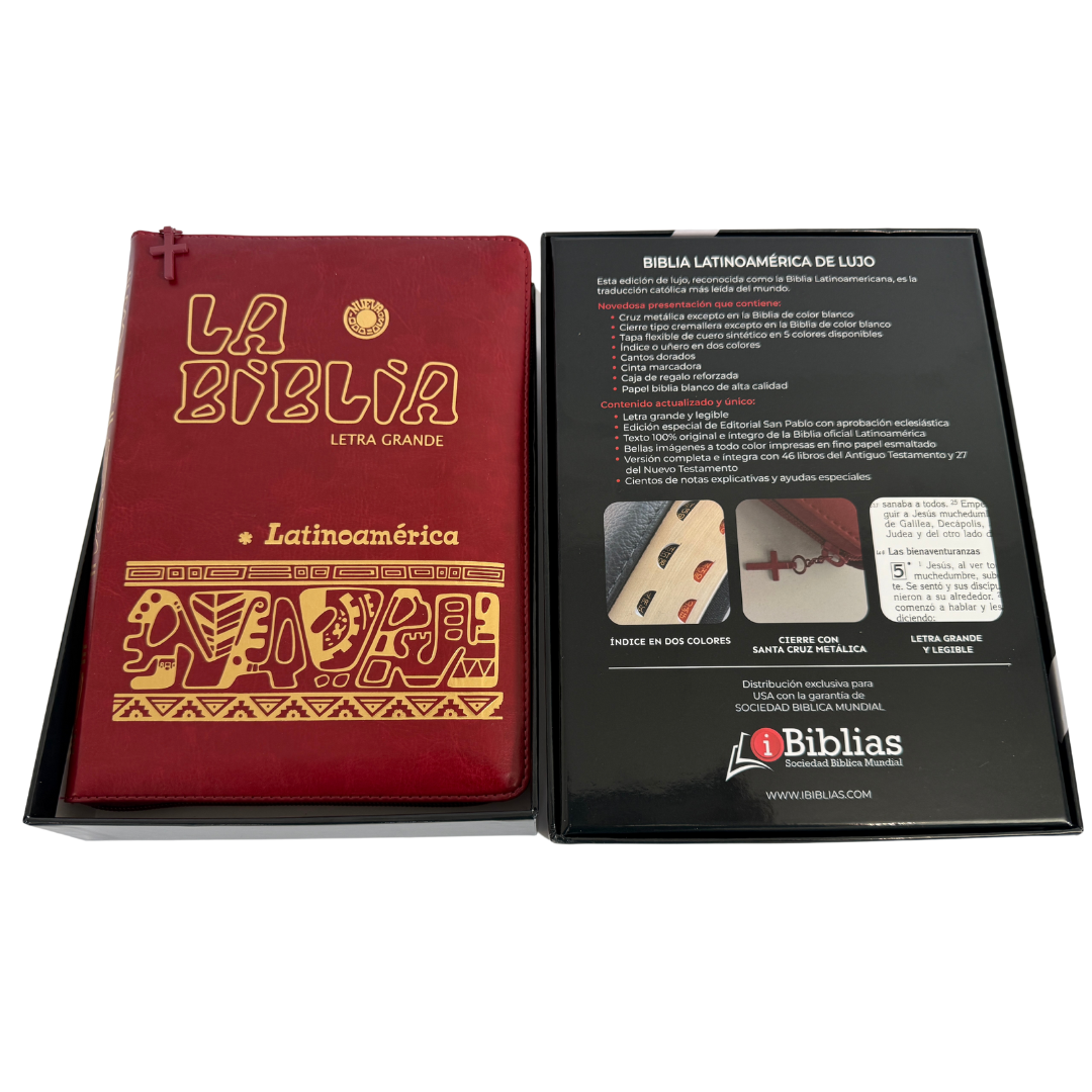 La Biblia Latinoamérica de Lujo Rojo / Letra Grande / Imitación piel / Cierre e Índice - Caja de 16 unidades La Biblia Latinoamérica de Lujo Rojo / Letra Grande / Imitación piel / Cierre e Índice - Caja de 16 unidades