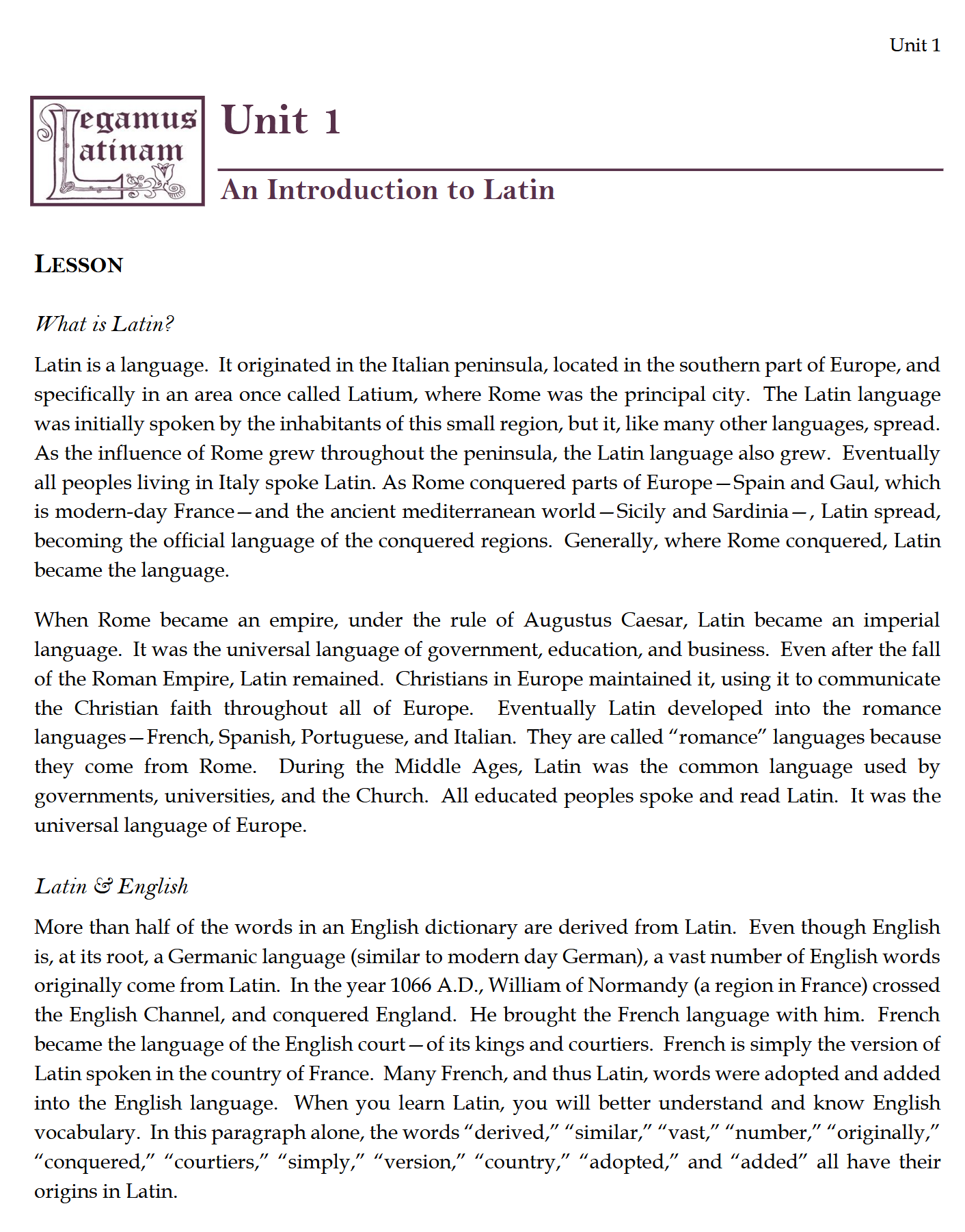 Legamus Latinam Primer: Introduction to Latin Workbook
