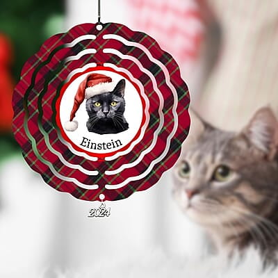 Breeds Starting with B Cat in Santa Hat Personalized 4" Wind Spinner Christmas Ornament Pet Gift