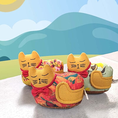 Mèo May Mắn Con 1 ( Nằm), Size nhỏ - Thủ Công Nhồi Bông, Vải Cotton