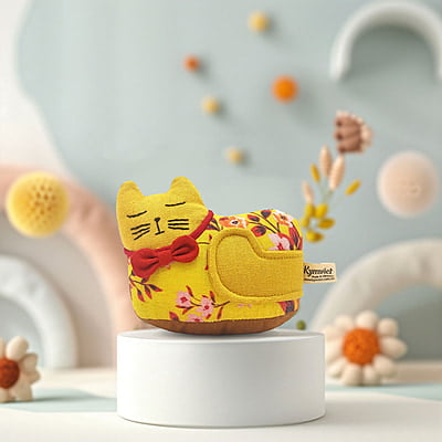 Mèo May Mắn Con 1 ( Nằm), Size nhỏ - Thủ Công Nhồi Bông, Vải Cotton