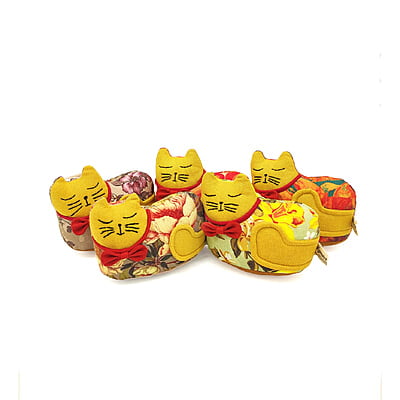 Mèo May Mắn Con 1 ( Nằm), Size nhỏ - Thủ Công Nhồi Bông, Vải Cotton
