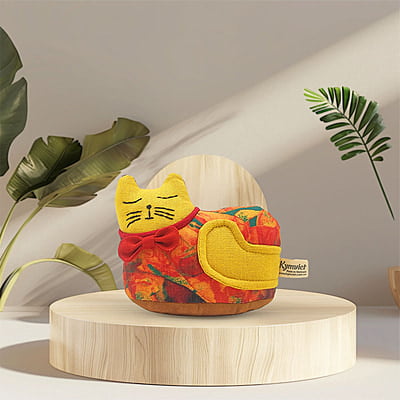 Mèo May Mắn Con 1 ( Nằm), Size nhỏ - Thủ Công Nhồi Bông, Vải Cotton