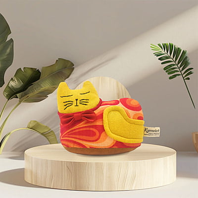 Mèo May Mắn Con 1 ( Nằm), Size nhỏ - Thủ Công Nhồi Bông, Vải Cotton
