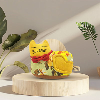Mèo May Mắn Con 1 ( Nằm), Size nhỏ - Thủ Công Nhồi Bông, Vải Cotton