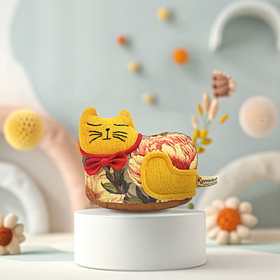 Mèo May Mắn Con 1 ( Nằm), Size nhỏ - Thủ Công Nhồi Bông, Vải Cotton