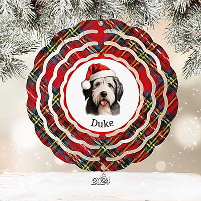 Breeds Starting with M-O Dog in Santa Hat Personalized 4" Wind Spinner Ornament, Pet Parent Gift