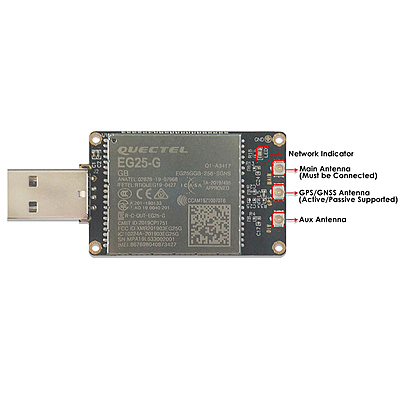 4G LTE USB Dongle with Quectel EG25-G LCC Modem, SIM Slot, GPS, USB-A or 4PIN PH2.0 for Global LTE Networks