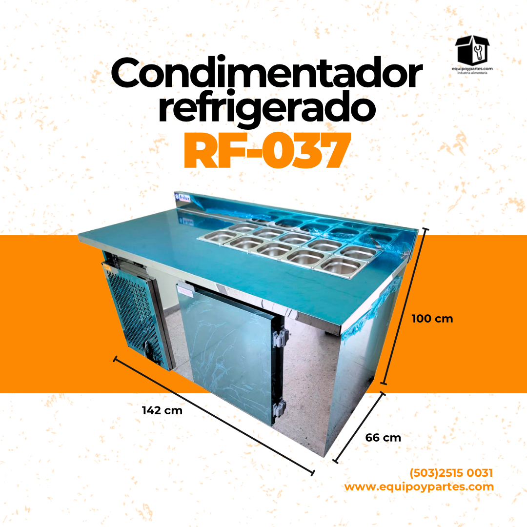 RF-037 CONDIMENTADOR 1.50M CON 10 CUBAS EN LA MESADA (2 LINEAS)