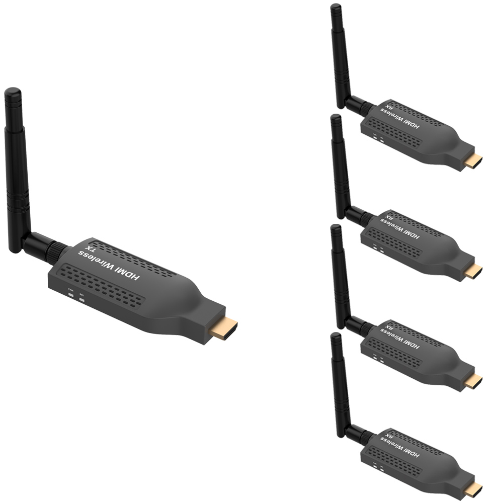 Portable 1080P@60FPS Wireless HDMI Transmitter & Receiver Kit – 492ft Range, 1-to-4 Multi-Screen, H.265