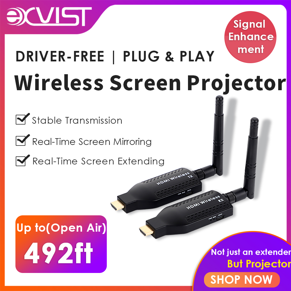 Portable 1080P@60FPS Wireless HDMI Transmitter & Receiver Kit – 492ft Range, 1-to-4 Multi-Screen, H.265