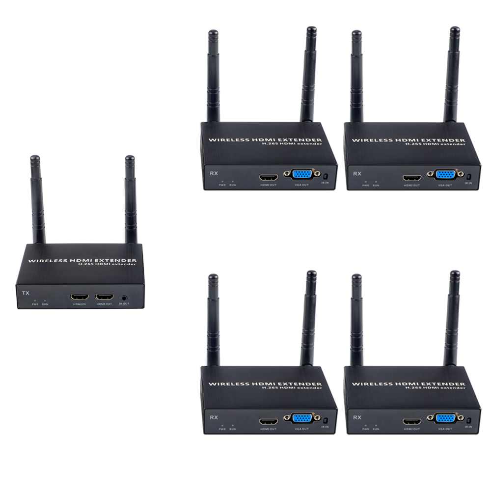 1080P@60FPS Wireless HDMI & VGA Extender – 328ft Range, 1-to-4 Receivers, Dual Output Support 1080P@60FPS Wireless HDMI & VGA Extender – 328ft Range, 1-to-4 Receivers, Dual Output Support