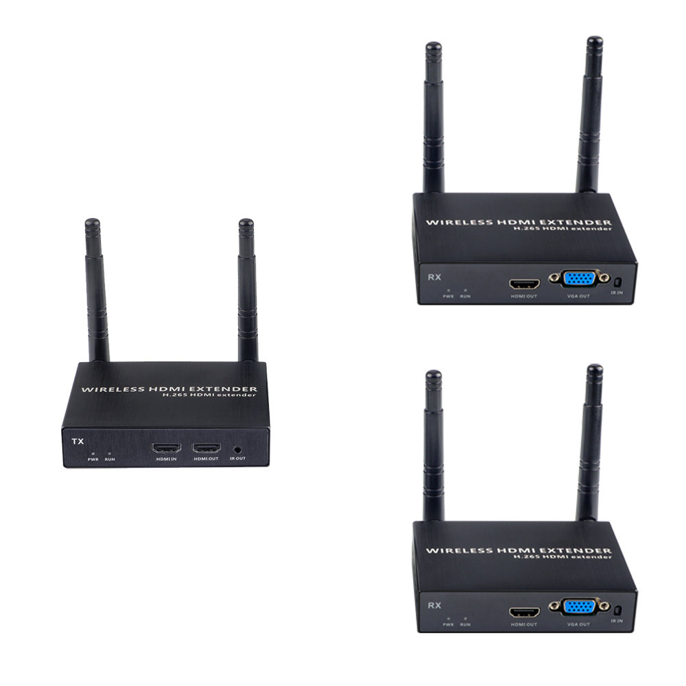 1080P@60FPS Wireless HDMI & VGA Extender – 656ft Range, 1-to-8 Receivers, Dual Output Support 1080P@60FPS Wireless HDMI & VGA Extender – 656ft Range, 1-to-8 Receivers, Dual Output Support