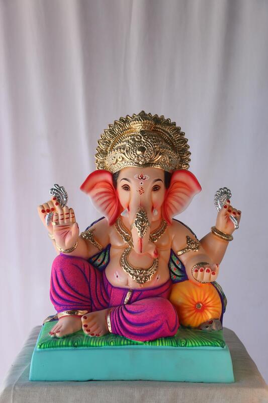 Peshwa Ganpati | POP Ganpati | 17 Inches Height | MSKK-0005-POP-17-PESHW-PSKK-DNOA