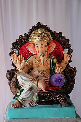 Badam Furniture Ganpati | POP Ganpati | 21 Inches Height | MSKK-0040-POP-21-BADAM-PSKK-DNOA