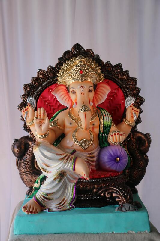 Badam Furniture Ganpati | POP Ganpati | 21 Inches Height | MSKK-0040-POP-21-BADAM-PSKK-DNOA