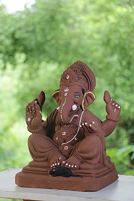 Lahan Mhaisuri Ganpati | Red Soil Ganpati | 13 Inches Height | MYMA-0002-RED-13-LAHAN-PYMA-DNOA
