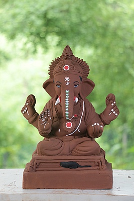 Chaurang Ganpati | Red Soil Ganpati | 14 Inches Height | MYMA-0007-RED-14-CHAUR-PYMA-DNOA