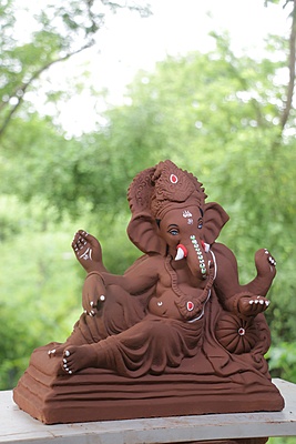 Single Load Prabhaval Ganpati | Red Soil Ganpati | 13 Inches Height | MYMA-0011-RED-13-SINGL-PYMA-DNOA