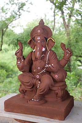 Double Load Prabhval Ganpati | Red Soil Ganpati | 21 Inches Height | MYMA-0014-RED-21-DOUBL-PYMA-DNOA