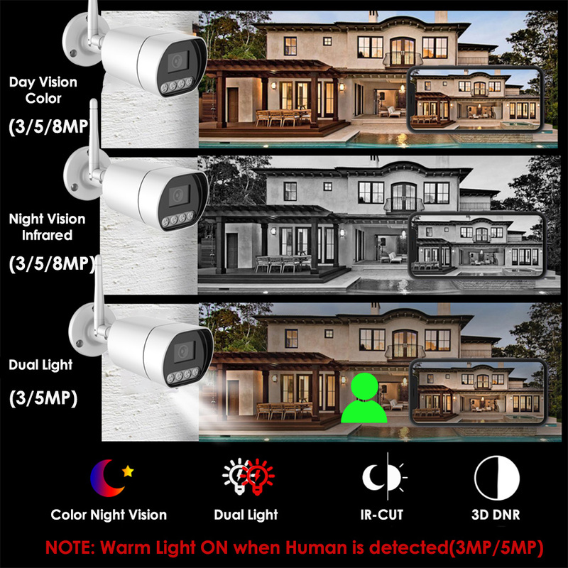 4K 8MP Wireless Bullet IP Camera – Dual Light or Smart IR, Built-In Audio, RTMP to YouTube/Facebook, 2.8mm Lens, Hikvision-Compatible, IP66 for Indoor/Outdoor